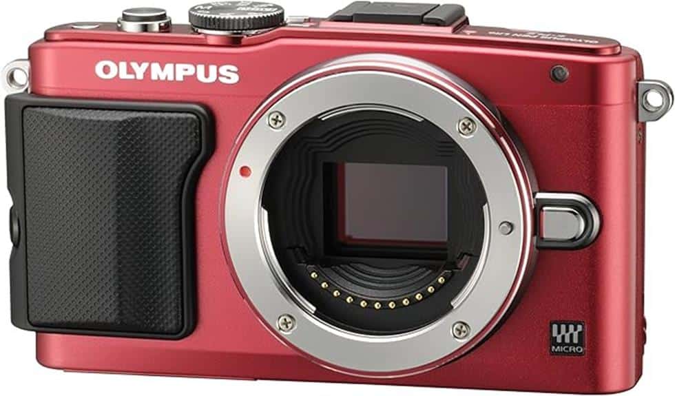 olympus red mirrorless camera